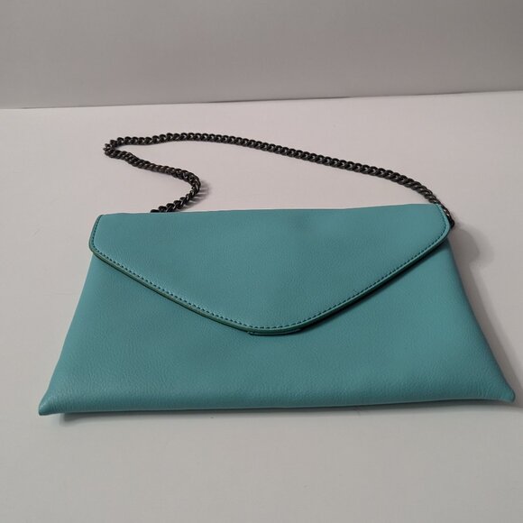 New J Crew Tiffany Blue Leather Envelope Bag with Chain - Picture 2 of 16